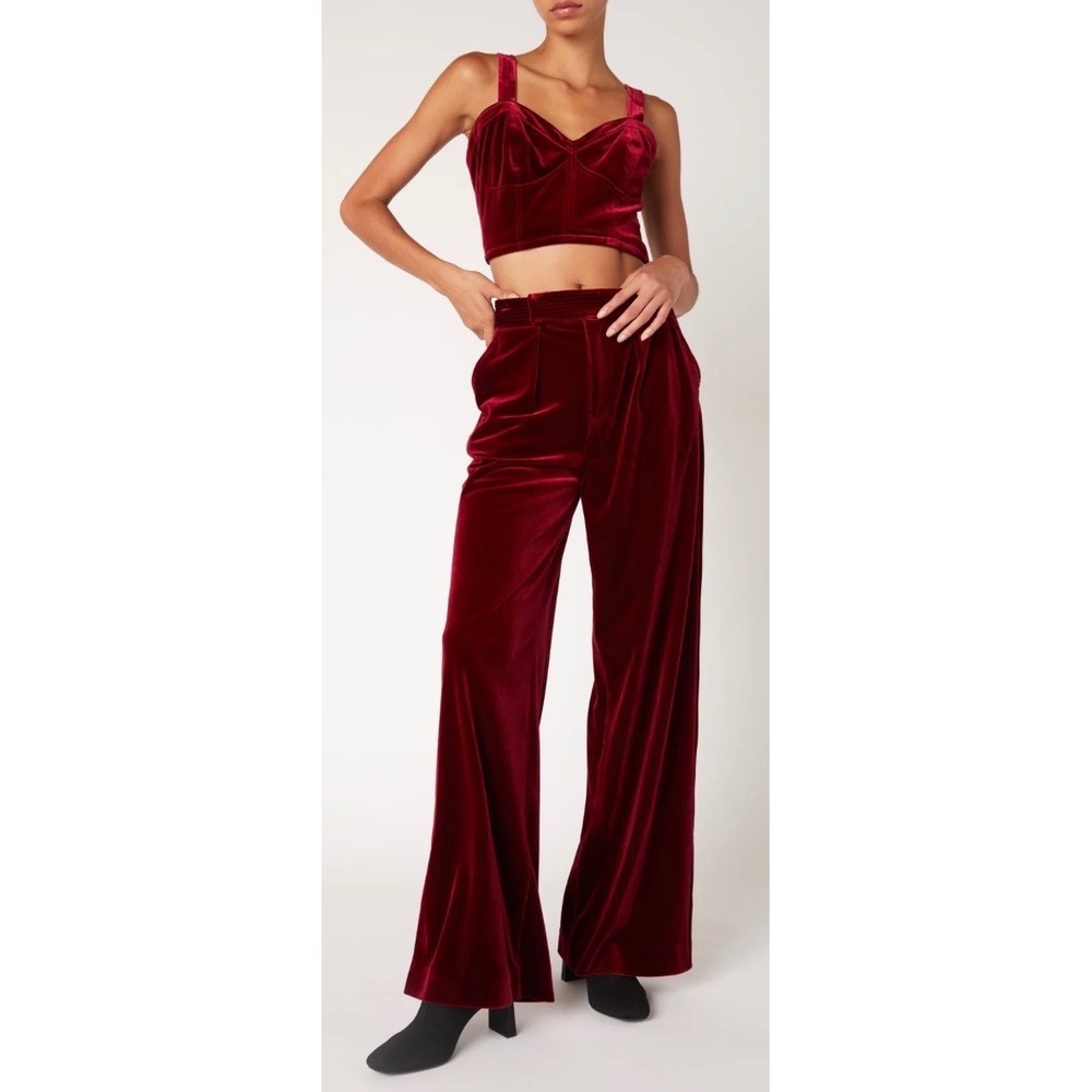BlankNYC Women Burgundy Velvet Wide Leg Pleated Trousers Pants Size 27 NEW‎
